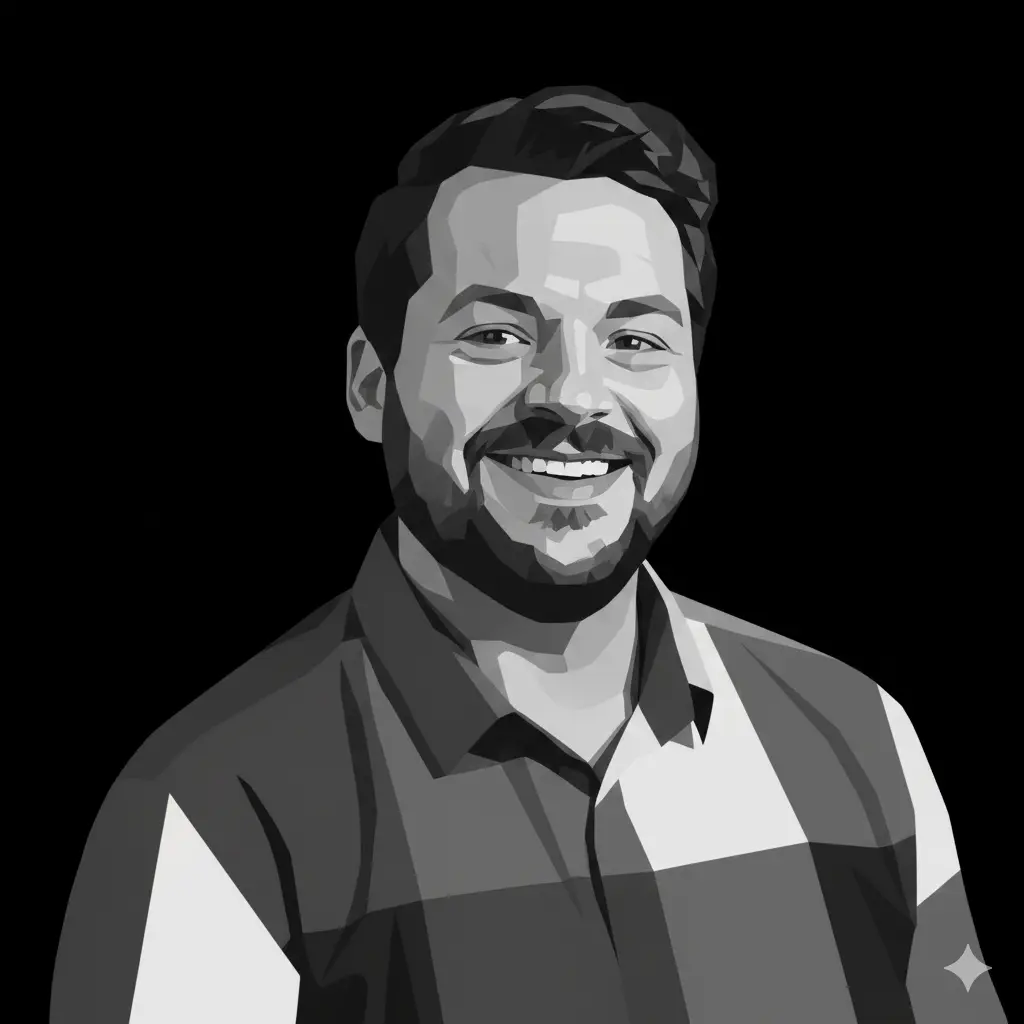 Illustration of man sitting at desk, waving hello.